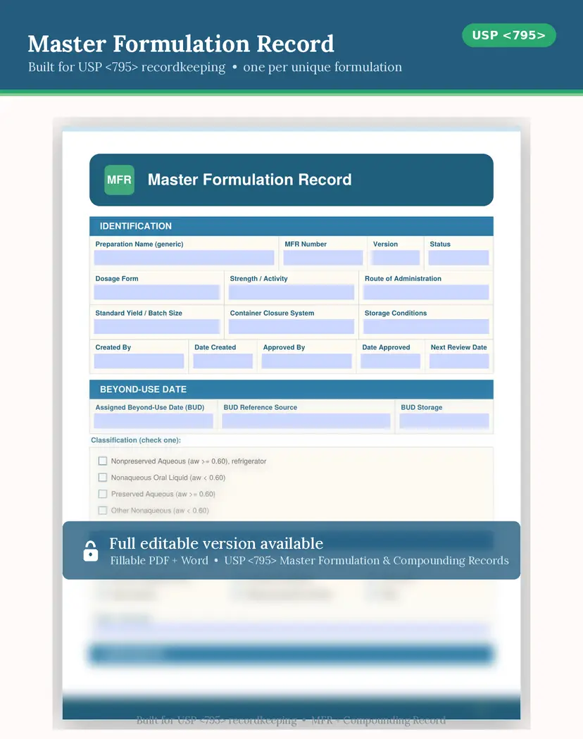 USP <795> Documentation Templates