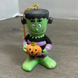 Frankenstein Hand Painted Plaster Halloween Pumpkin Christmas Ornament