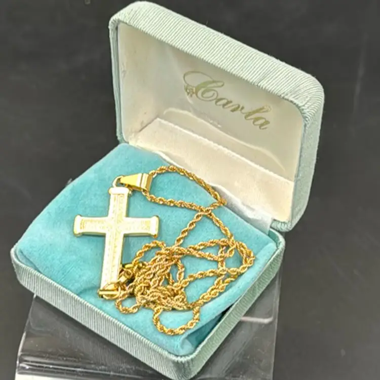 #02 24 Inch Gold Tone, Stainless Steel Cross Necklace