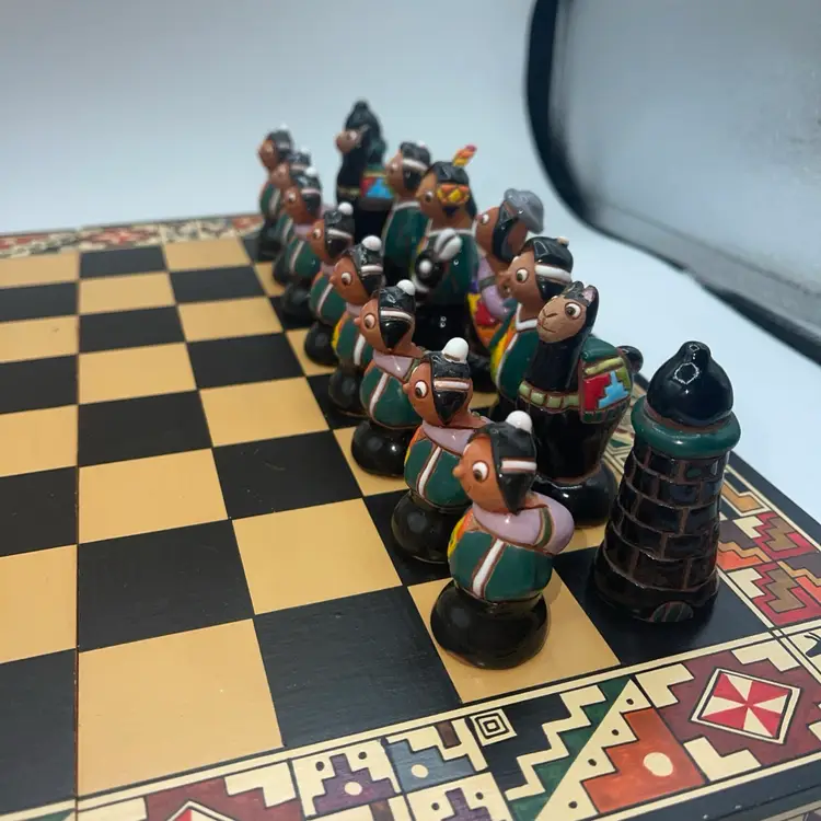 Ceramica “Walter” Chess Set With Board And All  32 Chess Pieces Bolivia