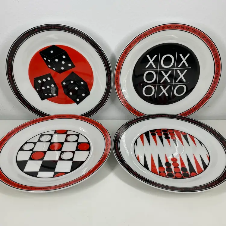 Set/4 GODINGER Classic GAME PLATES 90s Dessert Luncheon Appetizers VTG BARWARE