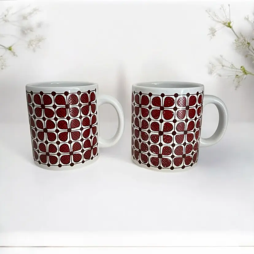 Vintage Wächtersbach Mug Red/ White. Coffee Tea Cocoa Cup. Red Maroon and White Geometric Design. 1970s