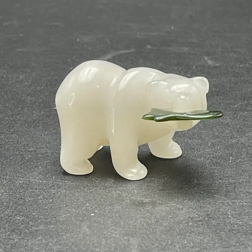 Cassiar Jade Collection White Bear with Fish Miniature Carved Figurine Canada