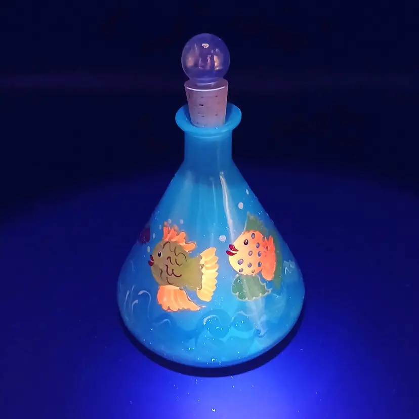Whimsical Hand-Painted Cone-shaped Decanter With Fluorescent Fish