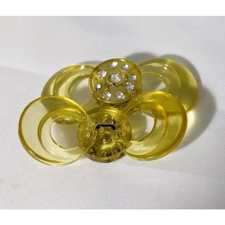 Vintage pair of Acrylic Bow Buttons or Shoe Embellishments. Yellow with Rhinestones