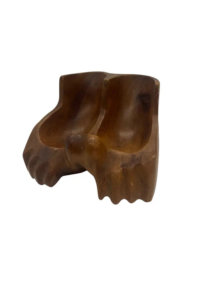 Vintage Hand-Carved Wood Double Foot Ashtray Catchall Monkey Pod Style MCM 1960s