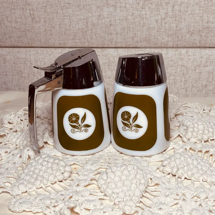 Vintage 1959 Dripcut Starline Syrup Pitcher & Sugar Set - Mid Century Breakfast Set