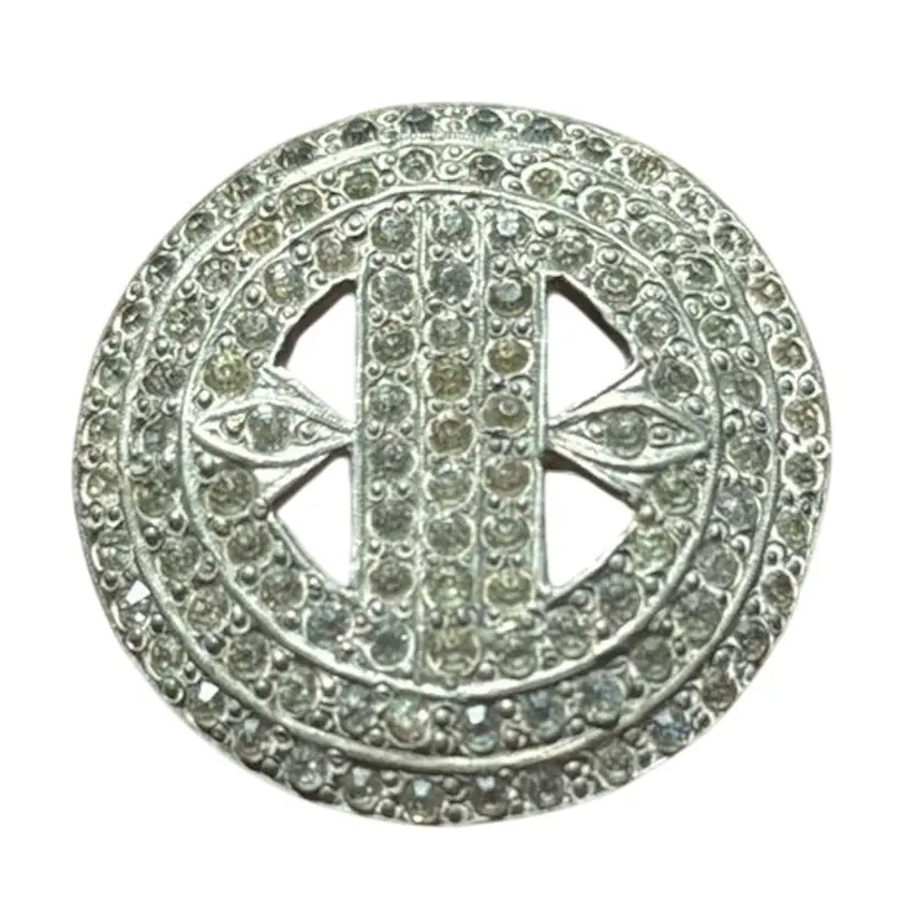 Art Deco Round Rhinestone Pot Metal Brooch