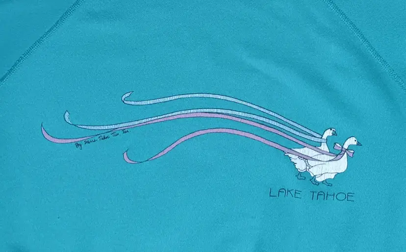 vintage Lake Tahoe Geese Sweatshirt Turquoise 50/50 bird animal goose