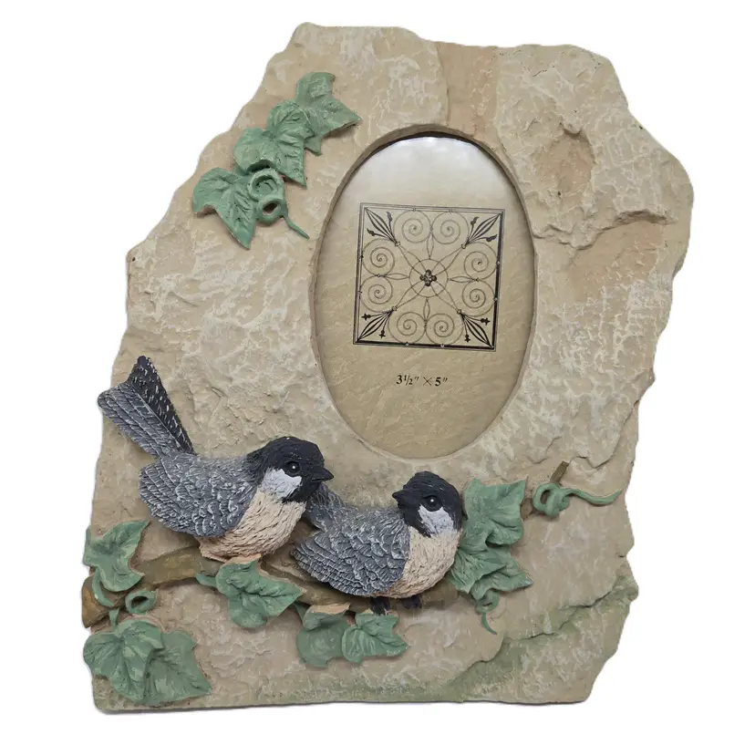Resin Picture Frame 3.5 x 5, Chickadee Pair on a Branch, Slate Background