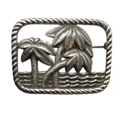 Vintage Sterling Silver 925 Palm Trees And Ocean Brooch, Textured Detail