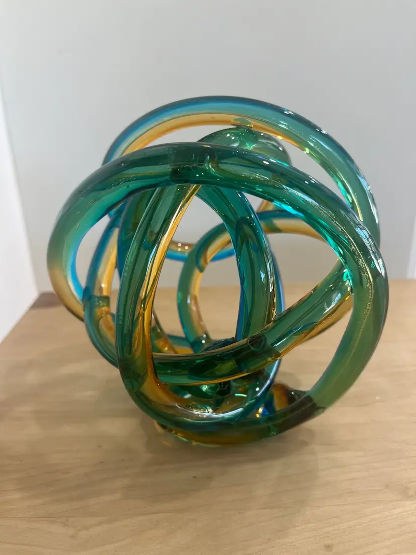 Handblown Glass Infinity Knot Modernist Artsy Green Blue Brown Torre & Tagus?