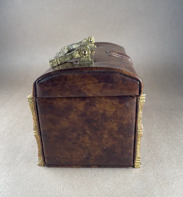 Crown Lewis Brown Patent Leather Handbag Trinket Box with Handle and Snap Closure