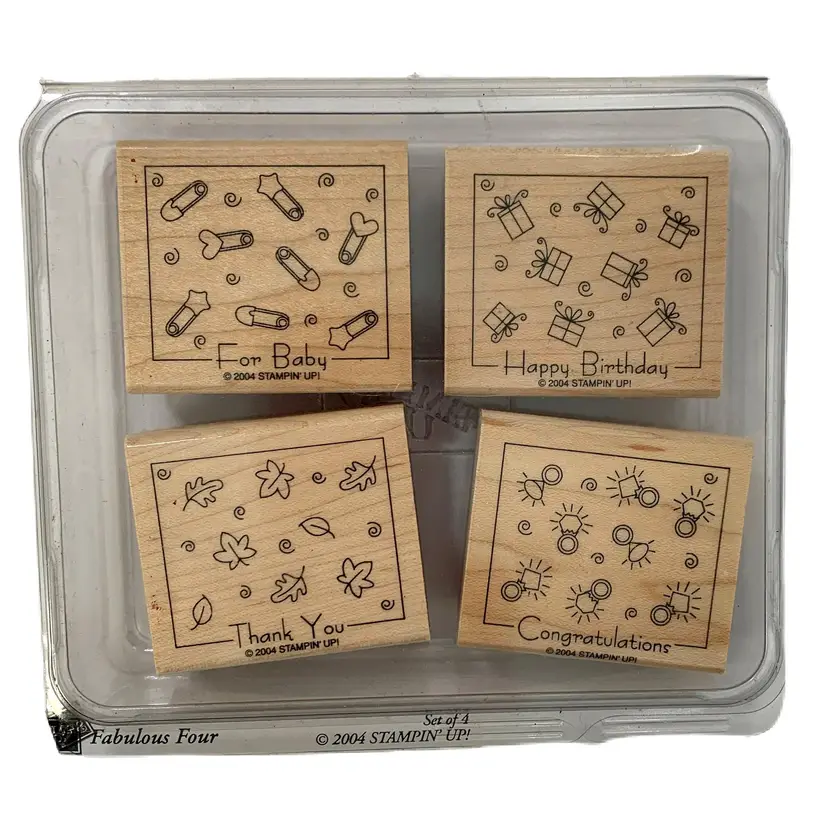 Stampin Up Fabulous Four Set 2004 Retired Rubber Stamps Birthday Baby Vintage
