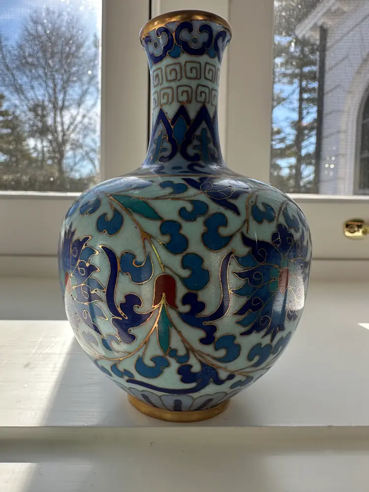 Vintage Cloisonné Vase with Blue Floral Motif