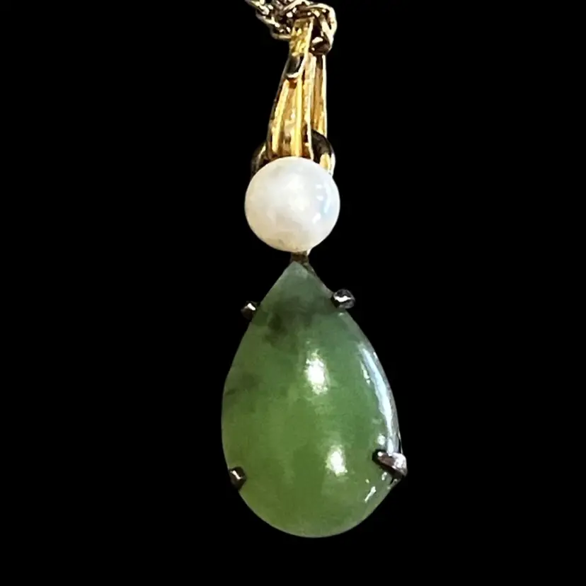 Vintage 925 Sorrento Vermeil Gold Wash Jade Small Teardrop Pendant