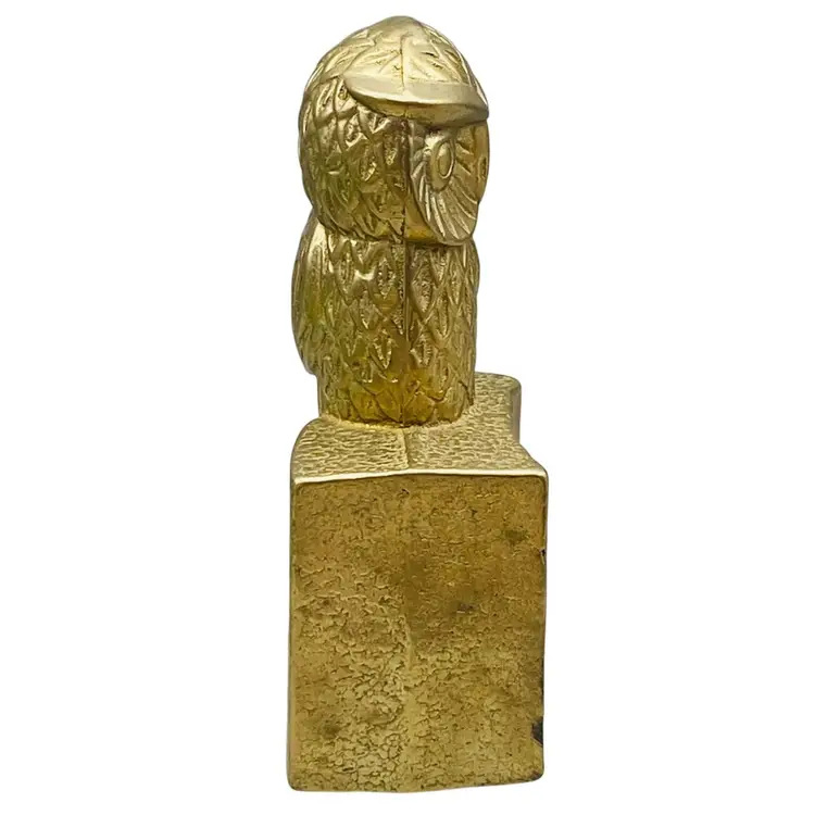 MCM Brass Owl Bookend Figurine Chunky Boho Cottage Decor