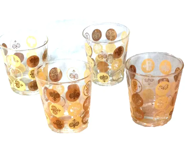 Cera nova Whiskey HiBall 22 K Gold MCM Glasses Vintage Barware USA lot of 4