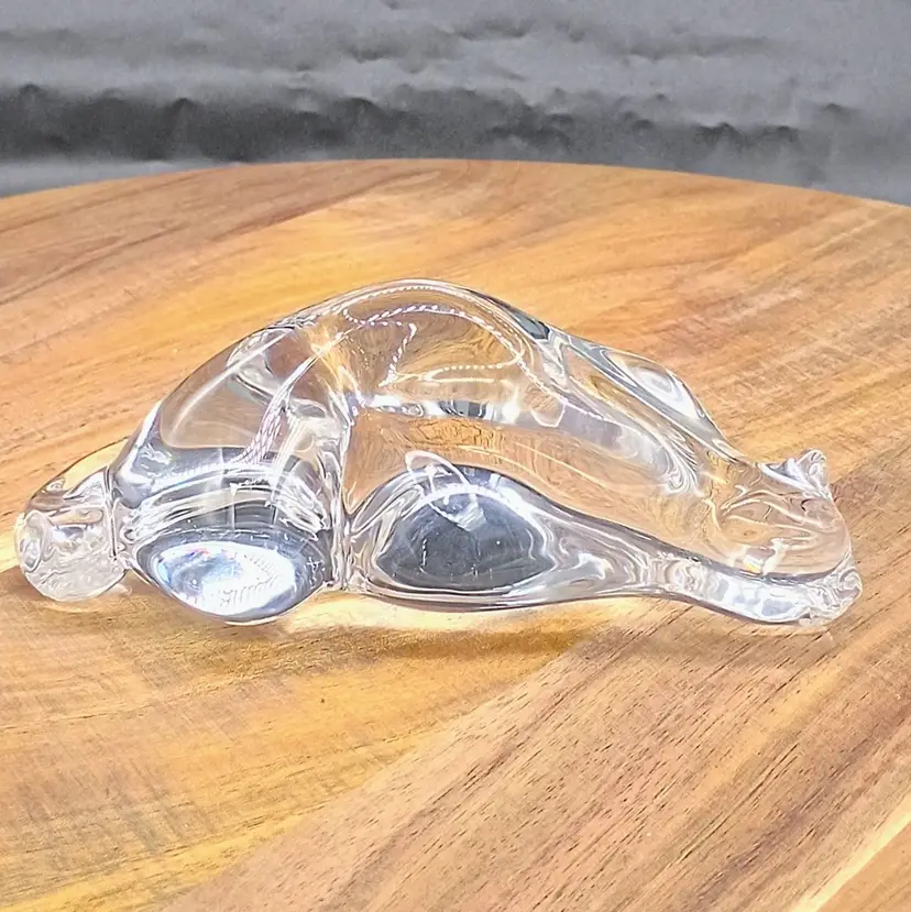 Steuben Clear Crystal Roman Cat Stretching Figurine by Susan Smyly Vintage.