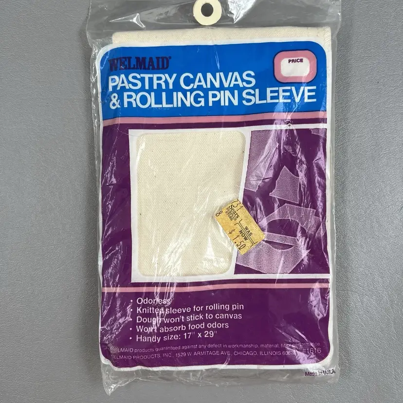 Vintage NOS WellMaid Pastry Canvas & Rolling Pin Sleeve 17x29" USA Pies Baking