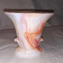 #01 Vintage Akro Agate Slag Glass orange white & yellow vase 4 1/2 in 1930s