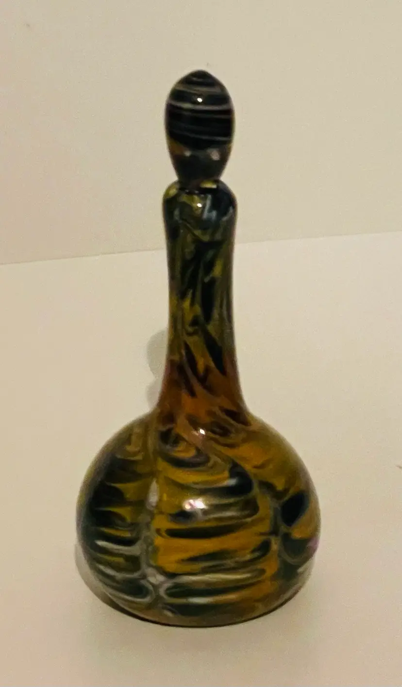 Perfume/potion Bottle Hand Blown Glass Brown with Yellow Swirls