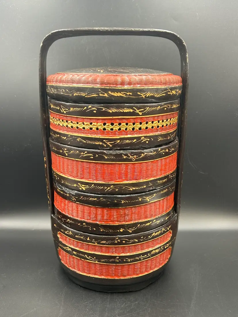 Vintage Chinese 4 Tiered Wedding/Bethrothal Basket Grand Bakul Siah