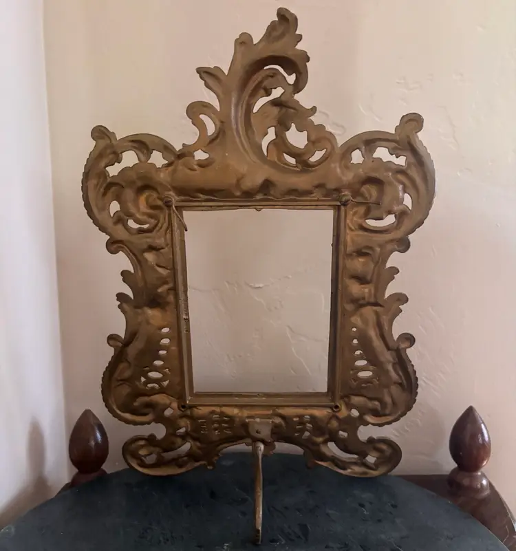 Vintage Brass Cast Iron Victorian Style Ornate Frame