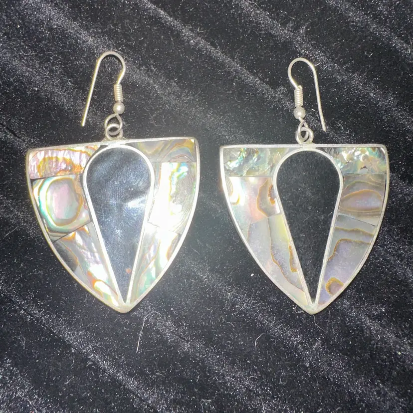 Alpaca Mexico Onyx And Abalone Shell Pierced Earrings