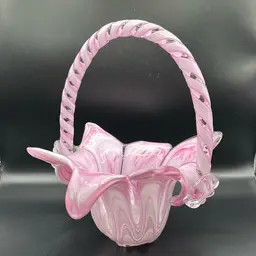 Art Glass Pink Swirl Basket
