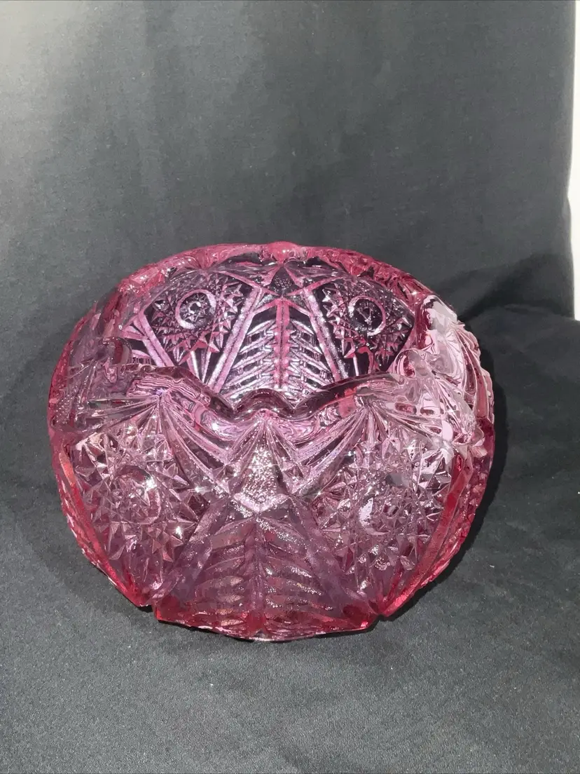 Fenton Cranberry Rose Bowl/vase Starburst Pattern, Vintage Beauty 