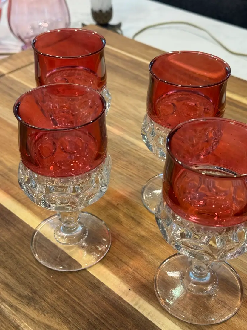 Kings Crown Thumbprint Cranberry Flashed Goblets