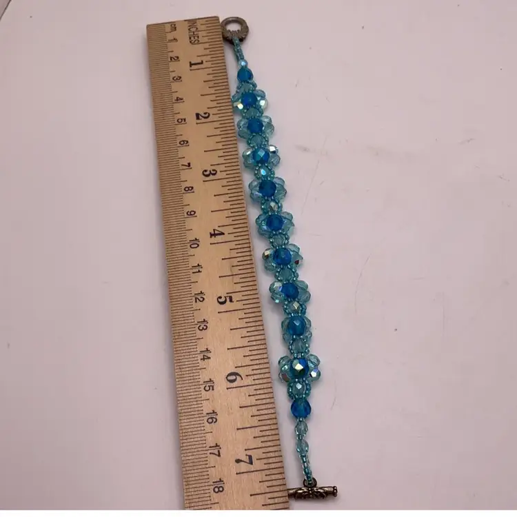 Blue Swarovski Crystal Bead Bracelet with Toggle Artisan Made 7.25”
