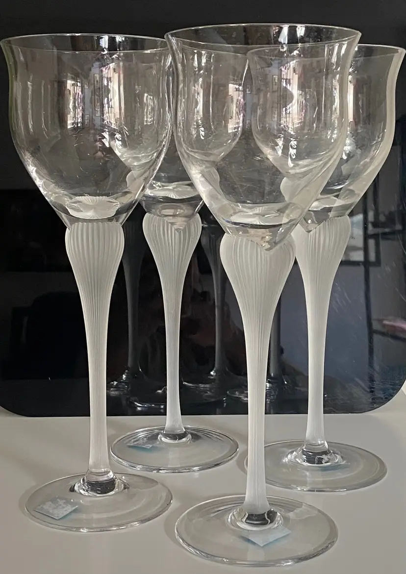 4 Mikasa Sea Mist Clear Frosted Stemmed Cordial Glasses,9.5" Tall