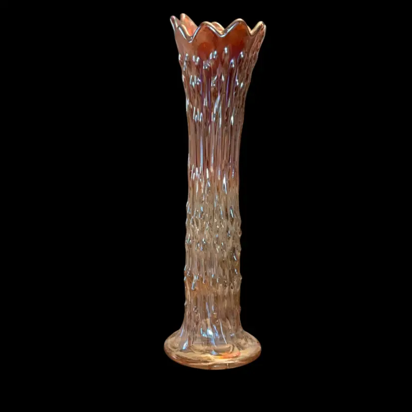 Vintage Fenton April Showers Marigold Iridescent Carnival Glass Swung Vase 12” x 3.25”