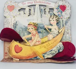 Antique German 1920s Die-Cut Pop-Up Valentine - "To My Sweetheart and Let's Rock The Boat Together"