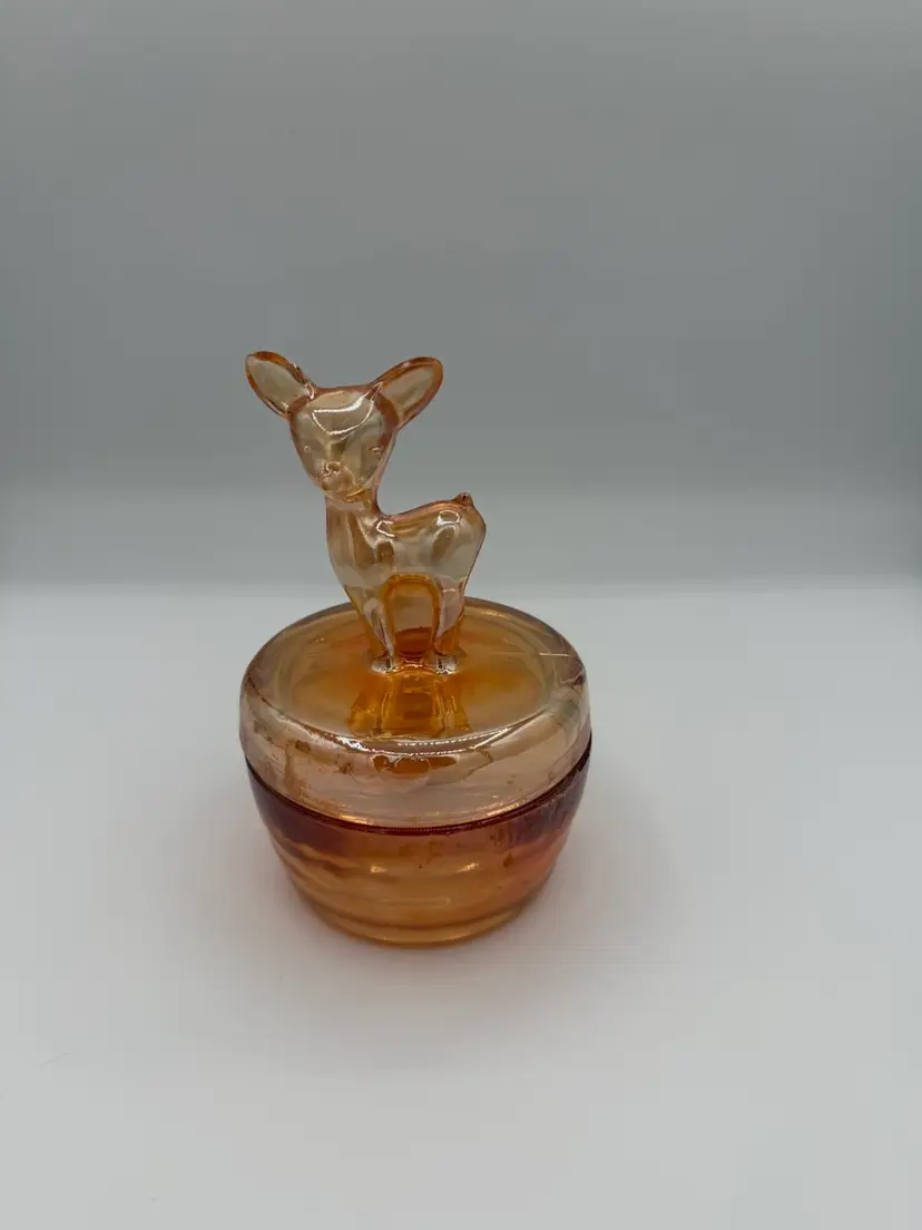 Deer Powder Jar - Marigold Carnival Glass