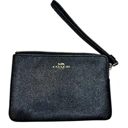 Coach -Black- Saffiano Leather -Wristlet – Gold Hardware/Logo, 6” x 4.5”