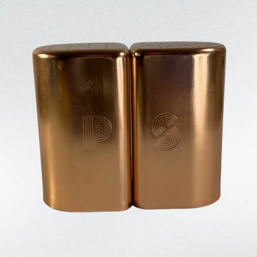 044. Copper Aluminum MCM Salt & Pepper Shakers 3.25”tall