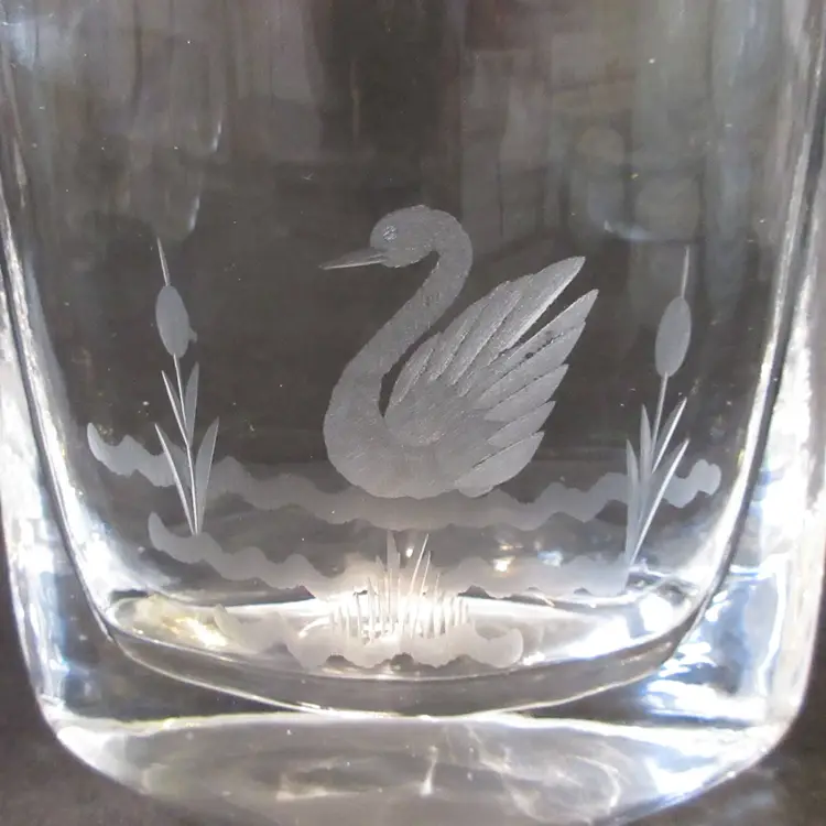 VINTAGE Smalandshyttan Sweden Josef Schott Engraved Crystal Vase - 4.5" 1960s