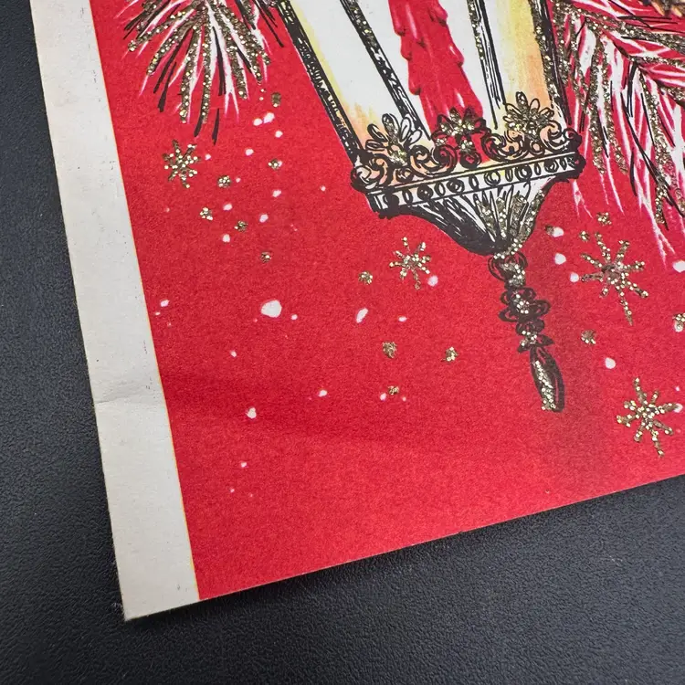 Vintage Hampshire Red Snowy Holly Lantern Christmas Greeting Card, Used