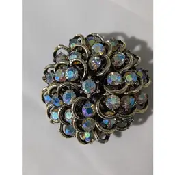 Vintage Aurora Borealis Rhinestone Gold Tone Brooch - Layered Design - No Markings