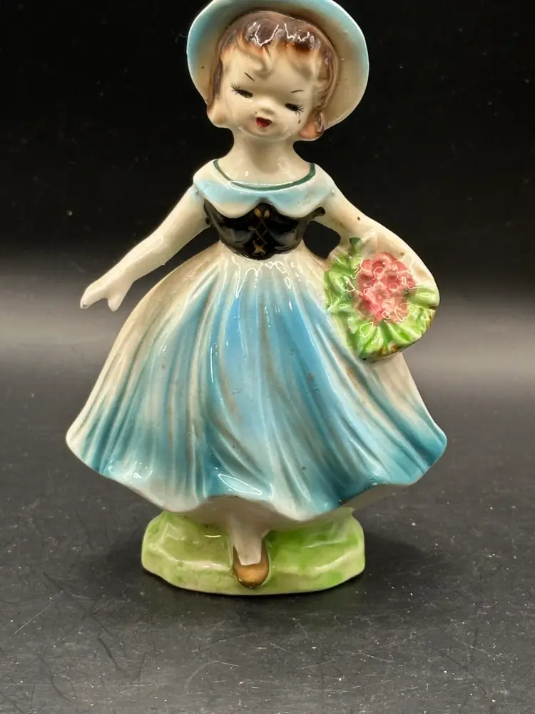 Ries Hand Painted Girl In Blue Dress 6” Tall