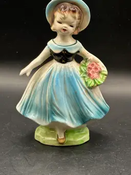 Ries Hand Painted Girl In Blue Dress 6” Tall