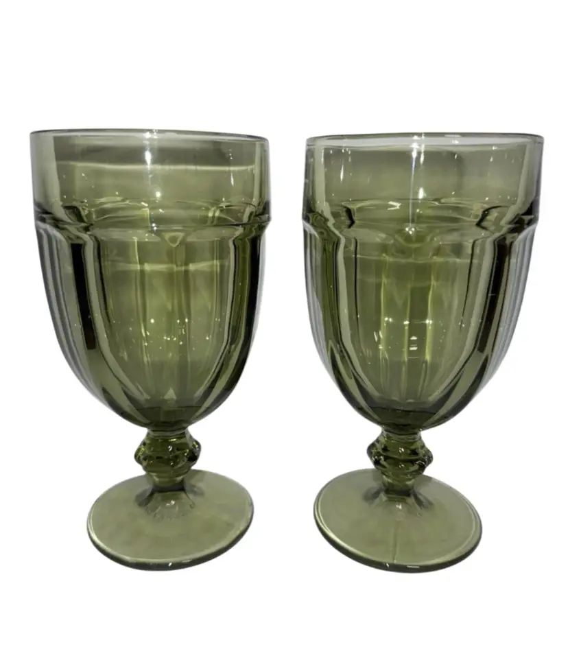 Libbey Vintage DURA TUFF USA Gibraltar Avocado GREEN 7" Goblets