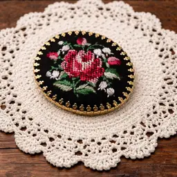 vintage petit point embroidered floral brooch