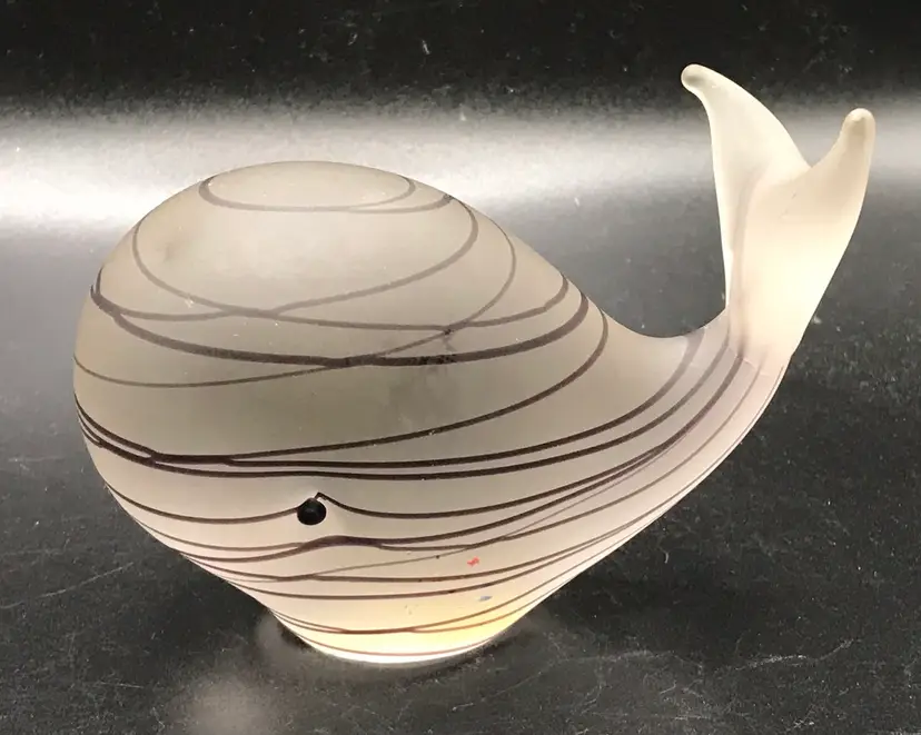Clear frosted purple ribbon Japan Toyo paperweight  whale