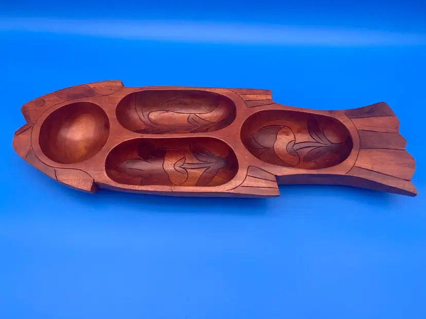 Hand-Carved Fish Shaped Serving Tray or Wall Hanging Decor - 20" Long