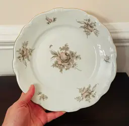 Johann Haviland Bavaria Floral Salad Plates Set of 3 Beige Rose Gold Trim Vintage Porcelain 8.5 Inch