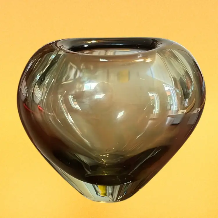 Vtg MCM  Holmegaard Per Lutken, Smoke Art Glass Vase Signed, Small Chip On Top.